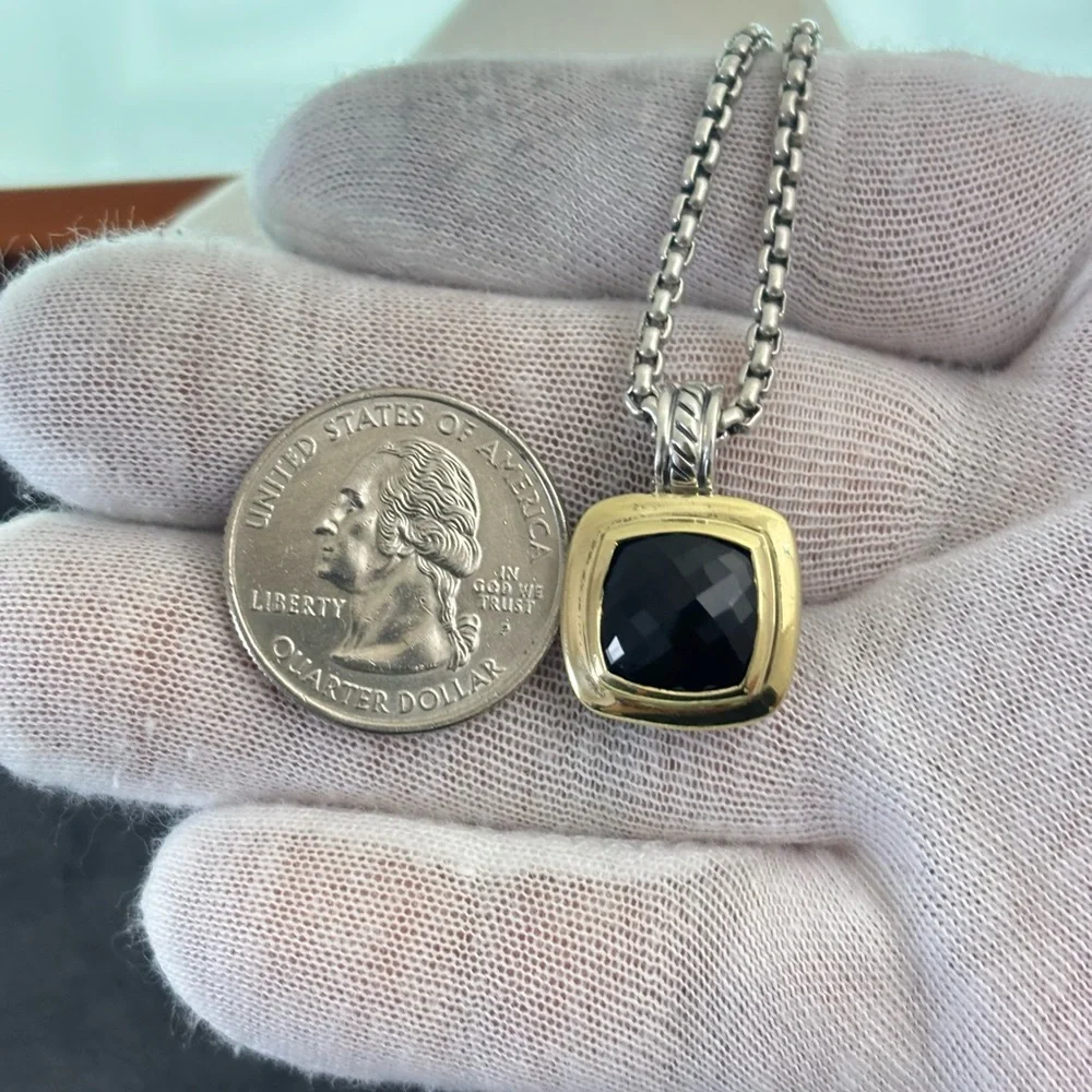 David Yurman 925 & 18k Gold 11mm Albion Pendant Necklace with Black Onyx 16" - Picture 8 of 11